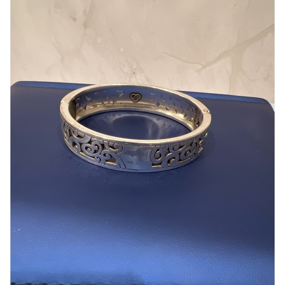 Brighton Scroll Silver Tone Hinged Bangle Bracelet - Picture 4 of 6